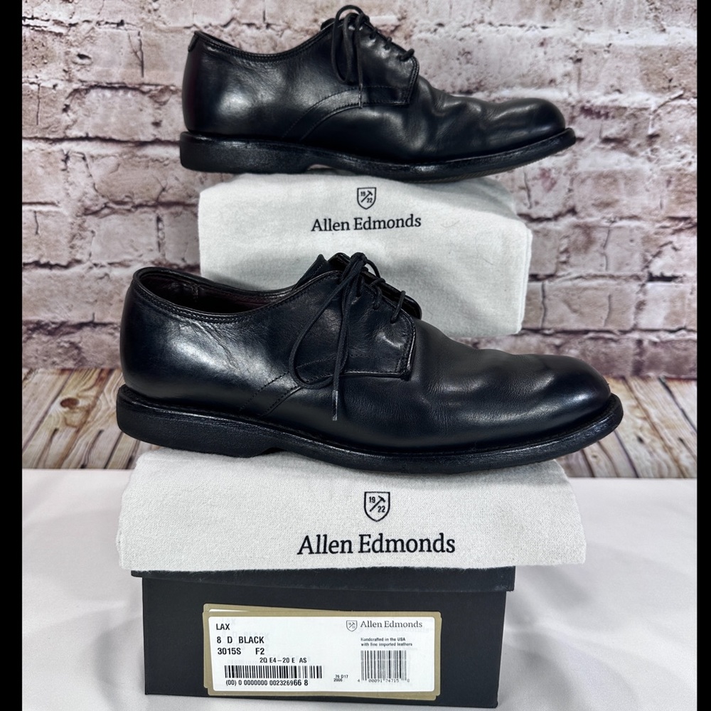 ALLEN EDMONDS LAX DERBY OXFORDS DRESS SHOES 8 BLACK MENS